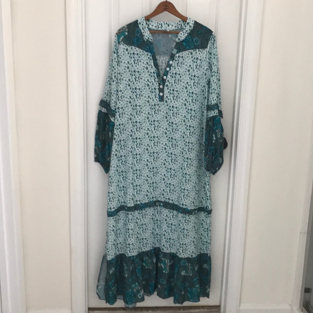 Boho dress- never worn! Green teal and white.